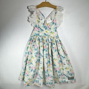 Eleanor Rose Serena Dress Sz 7/8 Floral Whimsical Ruffles Eyelet Lace Tie Back